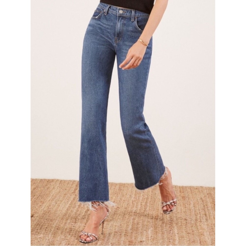 Reformation Cropped Flood Jeans in Kasai Wash Raw Hem SZ 24 0